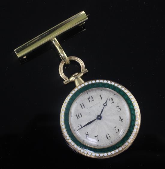 A French 18ct gold, diamond and two colour enamel dress fob watch, dial bearing the signature Cartier, watch diameter 29mm
